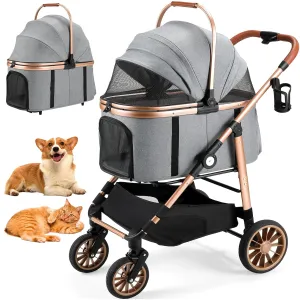 MAMIZO Pet Stroller for Medium Dogs and Cats up to 55lbs, Premium 3-in-1 Cat and Dog Stroller, with Detachable Carrier and One-Click Folding Design, with 4 Wheels are More Stable