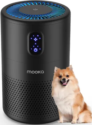 MOOKA Air Purifiers for Home Large Room up to 1076 ft, H13 True HEPA Air Filter Cleaner, Odor Eliminator, Remove Smoke Dust Pollen Pet Dander, Night Light(Available for California)-Black