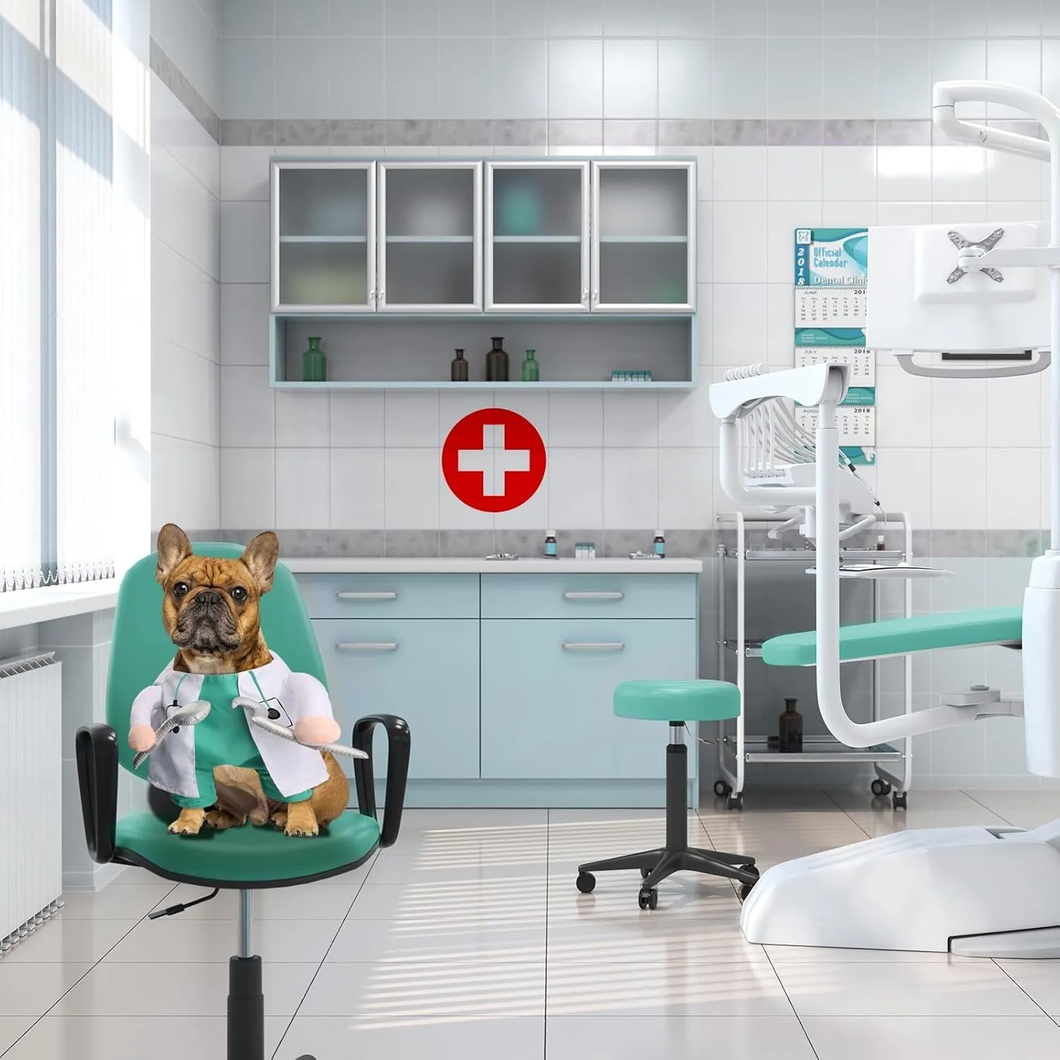NACOCO Halloween Dog Doctor Costume - Pet Dentist Clothes Cat Funny Uniform Green Outfit Apparel Adjustable for Small Medium and Large Dogs(Green Dentist, XS)
