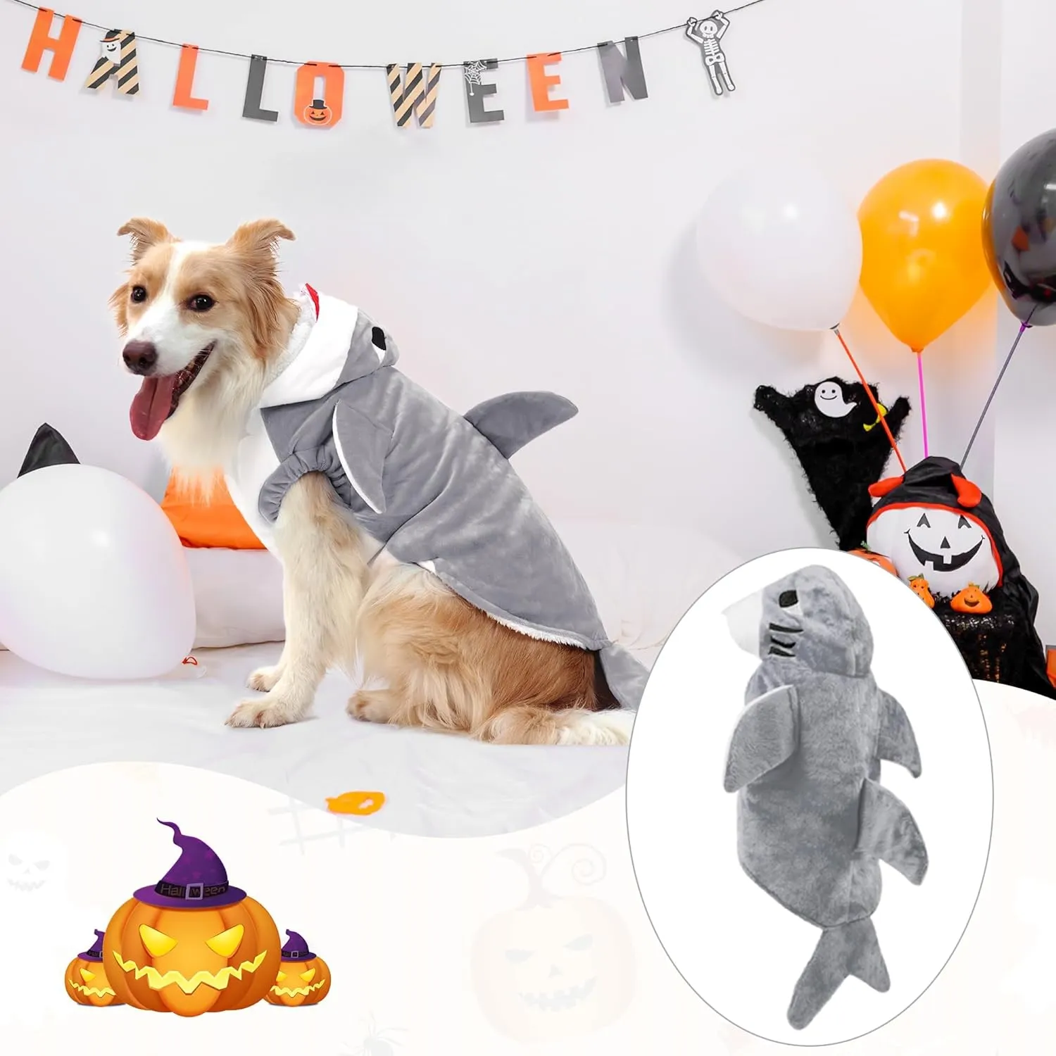 NACOCO Halloween Pet Shark Costume - Dog Cute Clothes Hoodie Cat Warm Outfit Coat Apparel for Small Medium Large Dogs and Cats (Grey, L)