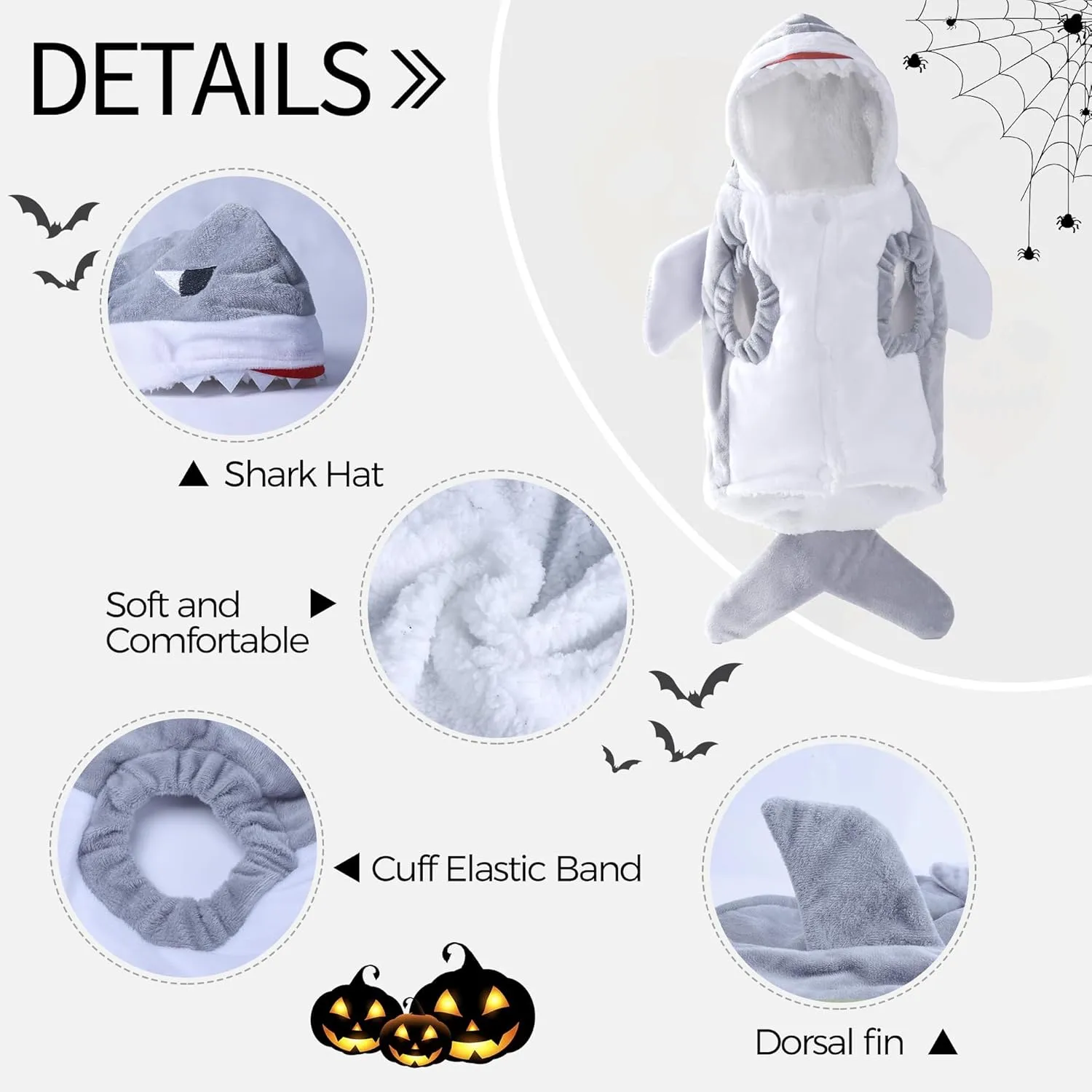 NACOCO Halloween Pet Shark Costume - Dog Cute Clothes Hoodie Cat Warm Outfit Coat Apparel for Small Medium Large Dogs and Cats (Grey, L)