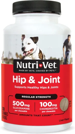 Nutri-Vet Hip & Joint Chewable Dog Supplements - Formulated with Glucosamine & Chondroitin for Dogs - 120 Count