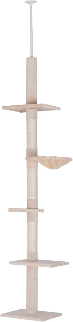 PawHut 8.5' Adjustable Height Floor-to-Ceiling Vertical Cat Tree, 5 Level Cat Climbing Tower, Beige