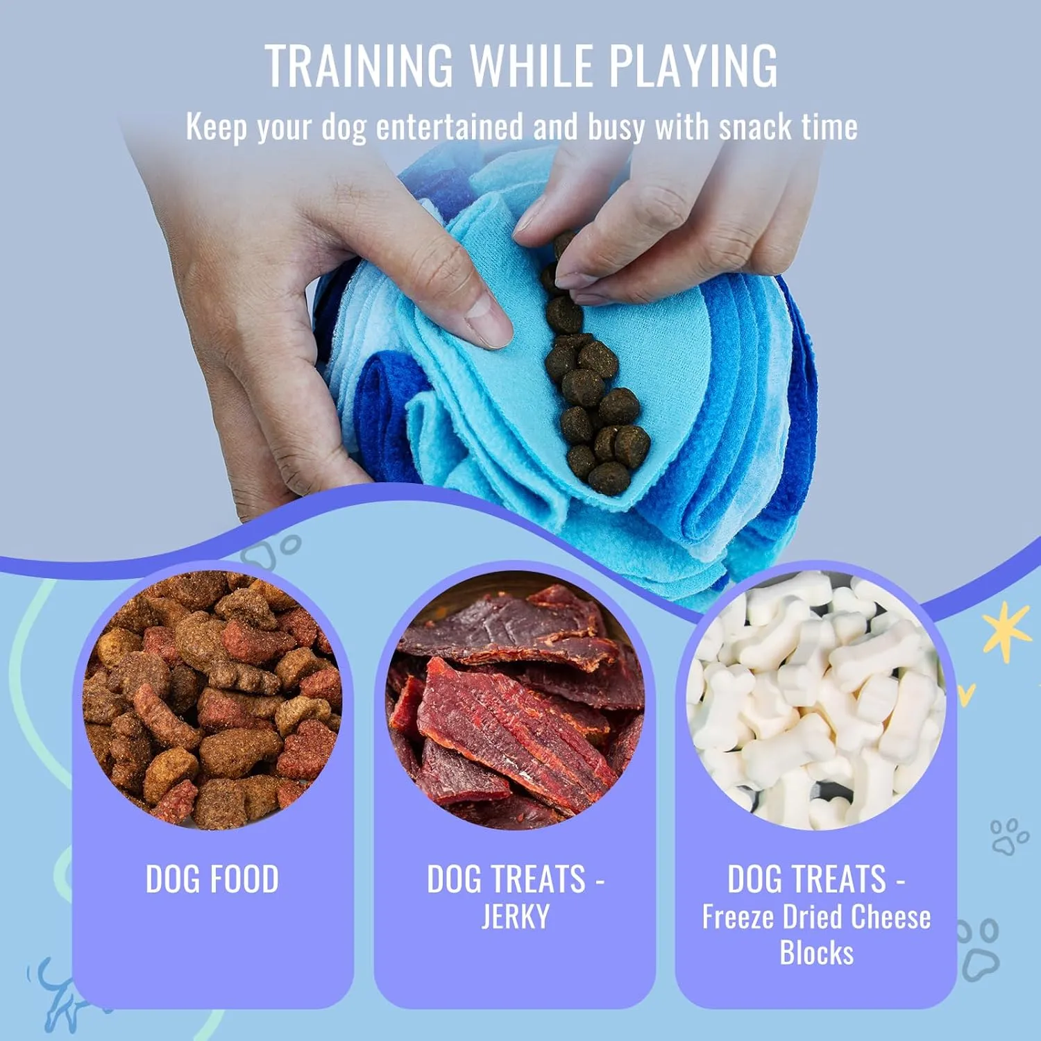 Pet Snuffle Ball, Puzzle Sniffing Interactive Dog Toy for Blind Dogs Training, Stress Relief, Dog Enrichment, Treat Ball, Machine Washable (15cm, Ocean Blue)