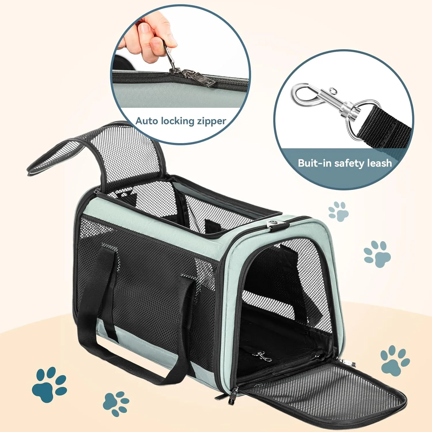 Petsfit 18 x 11 x 11 Pet Carrier Airline Approved, Soft-Sided Cat Carrier, Lightweight and Collapsible, Ventilation on 5 Sides, Escape Proof, with Adjustable Shoulder Strap, Soft Cushion
