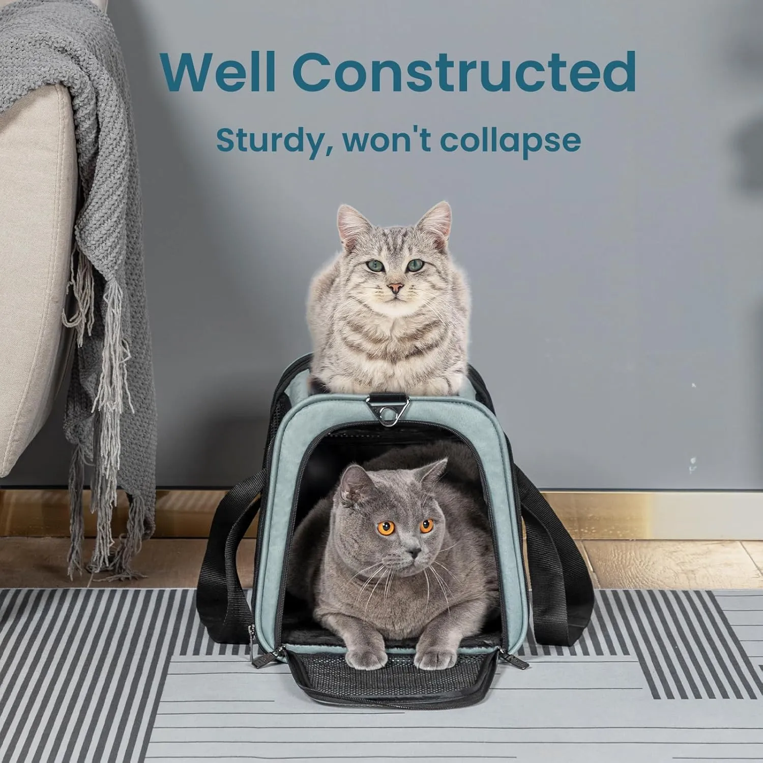 Petsfit 18 x 11 x 11 Pet Carrier Airline Approved, Soft-Sided Cat Carrier, Lightweight and Collapsible, Ventilation on 5 Sides, Escape Proof, with Adjustable Shoulder Strap, Soft Cushion