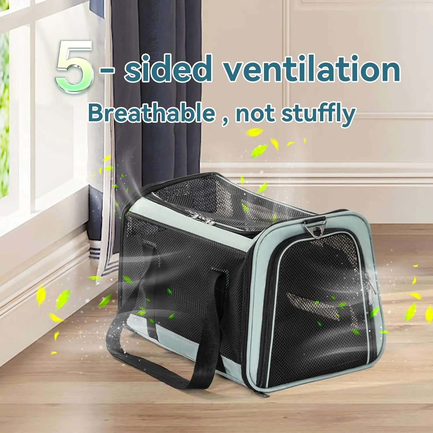 Petsfit 18 x 11 x 11 Pet Carrier Airline Approved, Soft-Sided Cat Carrier, Lightweight and Collapsible, Ventilation on 5 Sides, Escape Proof, with Adjustable Shoulder Strap, Soft Cushion