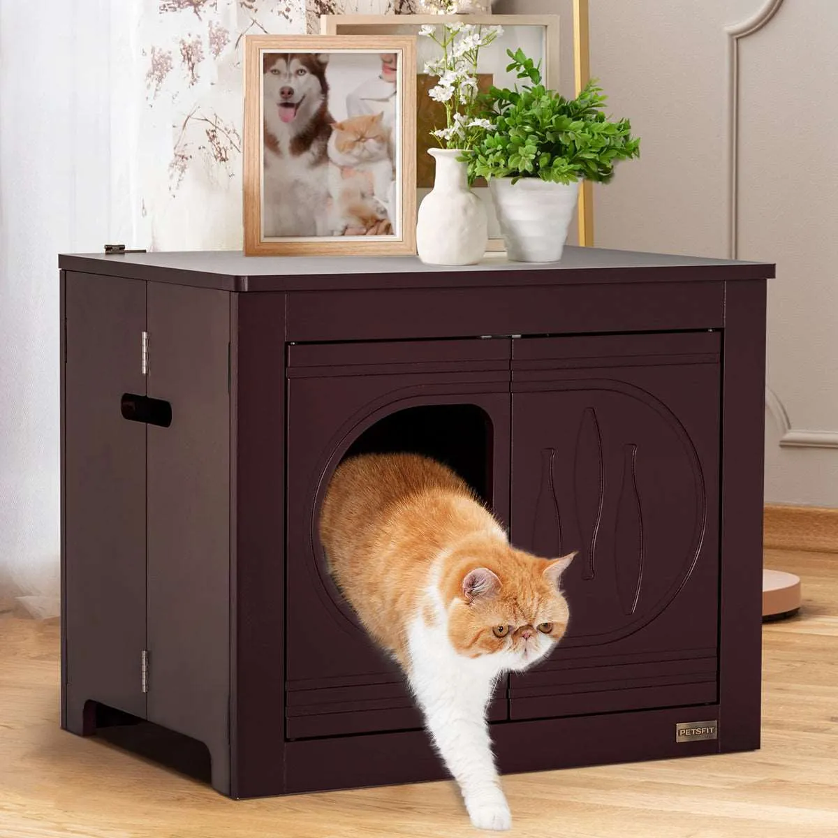 PETSFIT Cat Litter Box as Cat House Collapsible Use No Assembly Needed