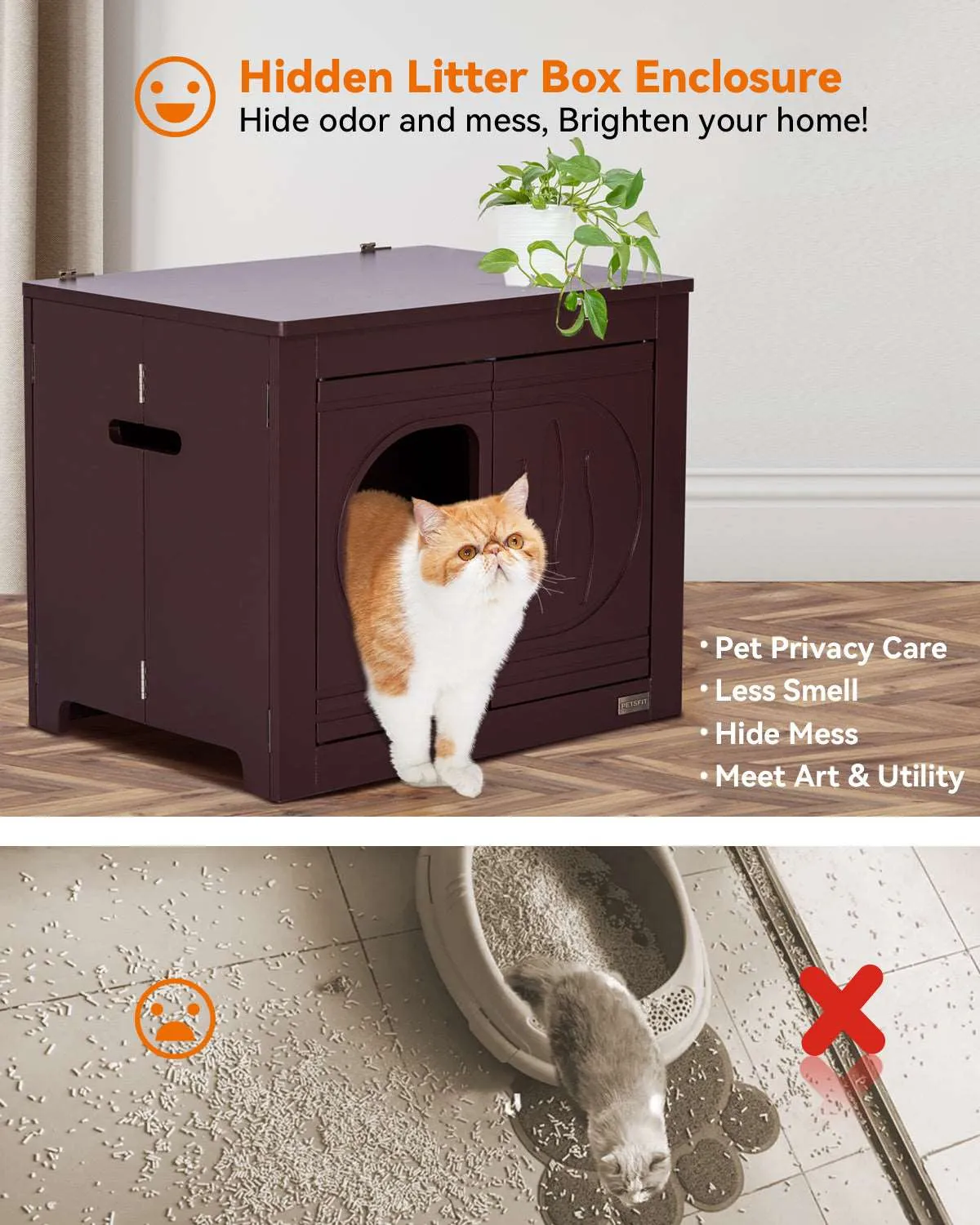 PETSFIT Cat Litter Box as Cat House Collapsible Use No Assembly Needed