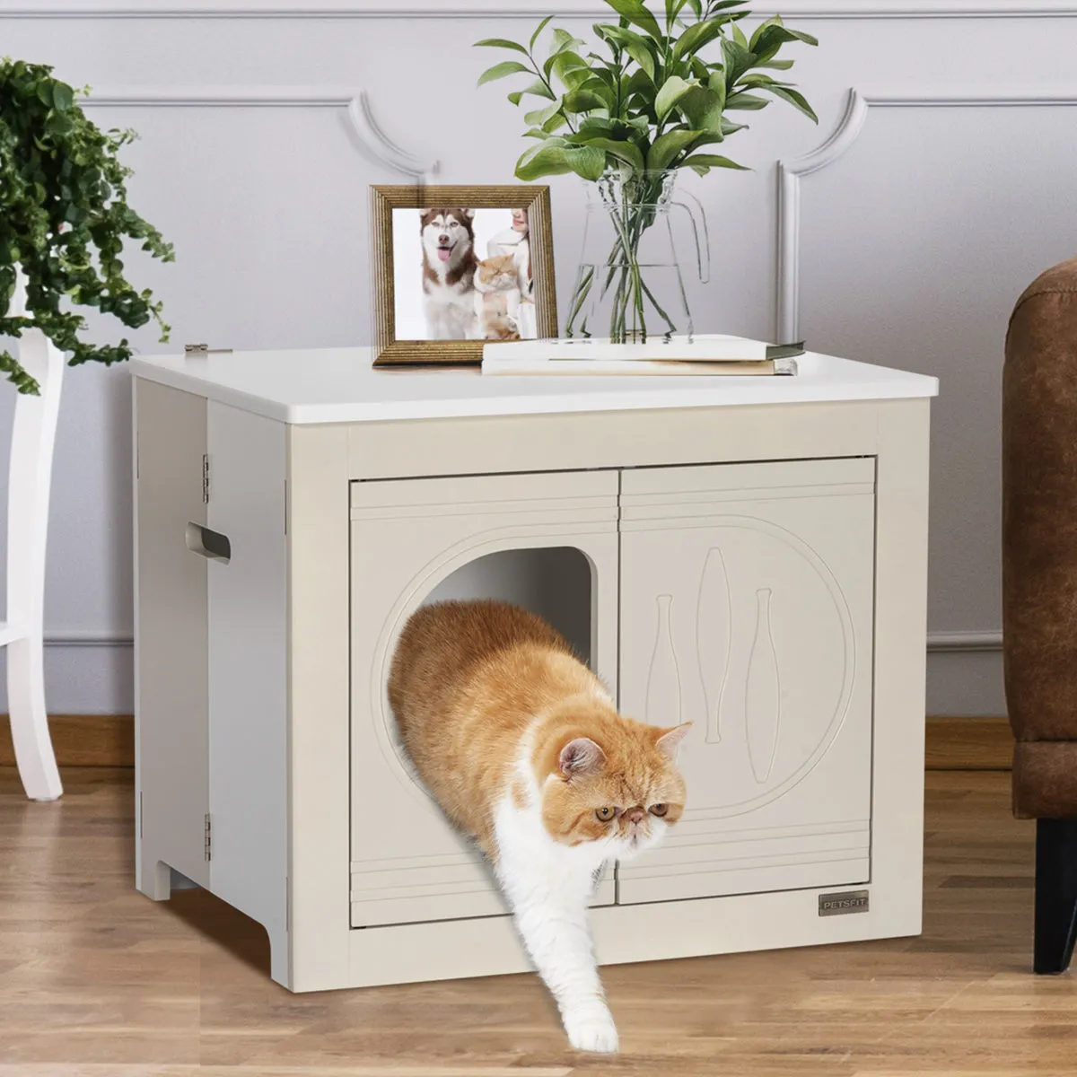 PETSFIT Cat Litter Box as Cat House Collapsible Use No Assembly Needed