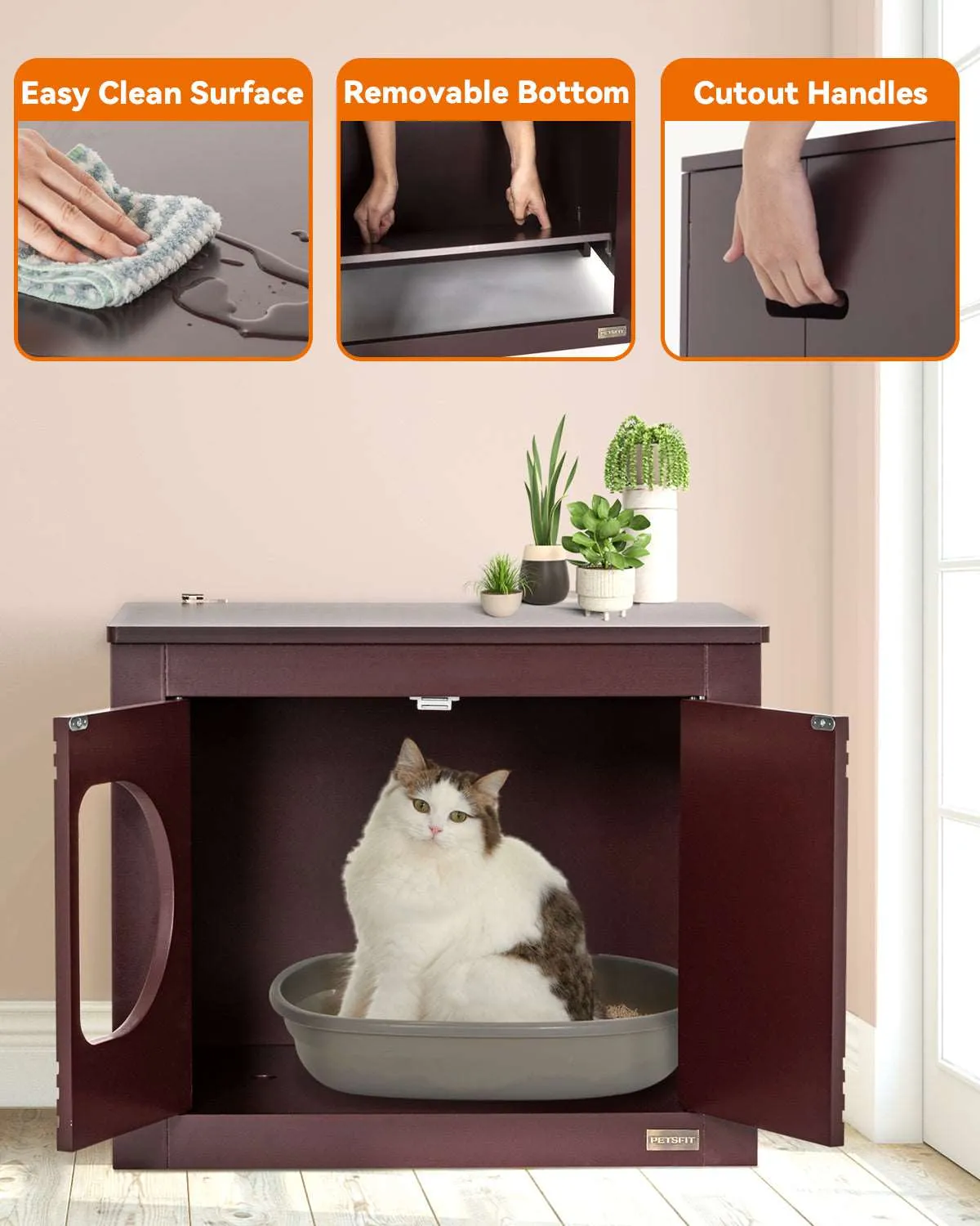 PETSFIT Cat Litter Box as Cat House Collapsible Use No Assembly Needed
