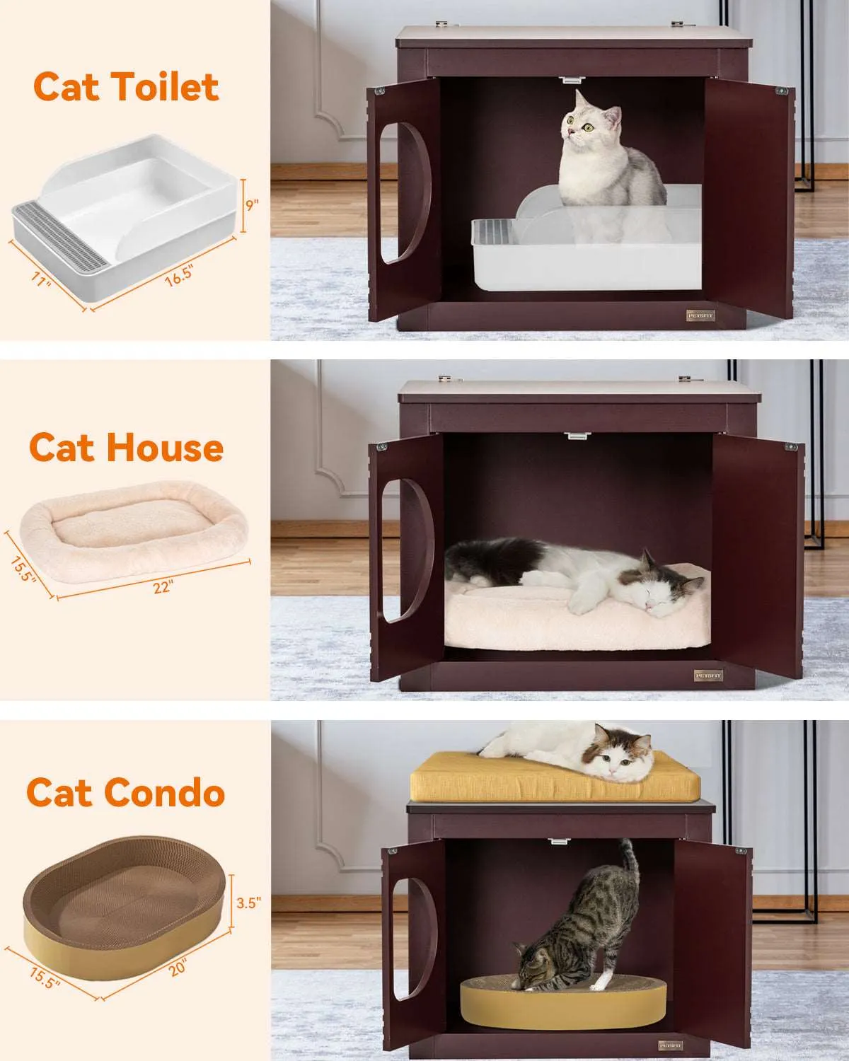 PETSFIT Cat Litter Box as Cat House Collapsible Use No Assembly Needed