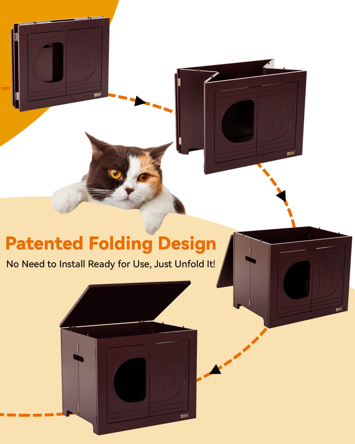 PETSFIT Cat Litter Box as Cat House Collapsible Use No Assembly Needed