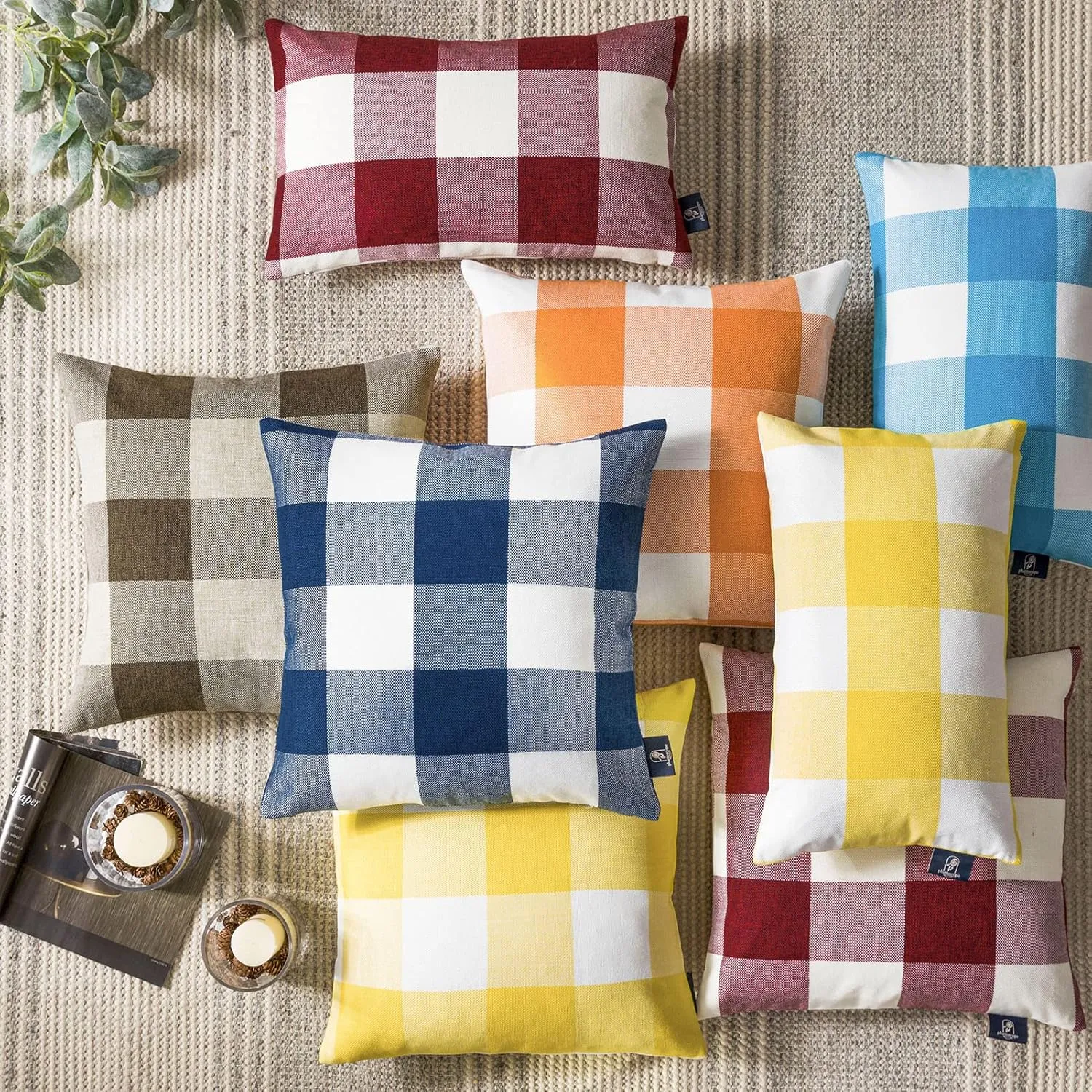 Phantoscope Pack of 2 Gingham Buffalo Check Plaid Throw Decorative Pillow Cover Outdoor Indoor Throw Pillows Farmhouse Square Pillow Cases for Home Decor Navy Blue,18 x 18 Inches