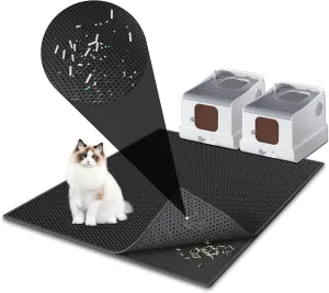 Pieviev Cat Litter Mat 36x30 Double Layer Waterproof Urine Proof Trapping Mat with Upgraded 3-sided Opening Design (Black)