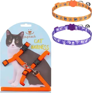 PUPTECK Adjustable Cat Harness and Leash Set with Breakaway Cat Collar Breakaway 2 Pack