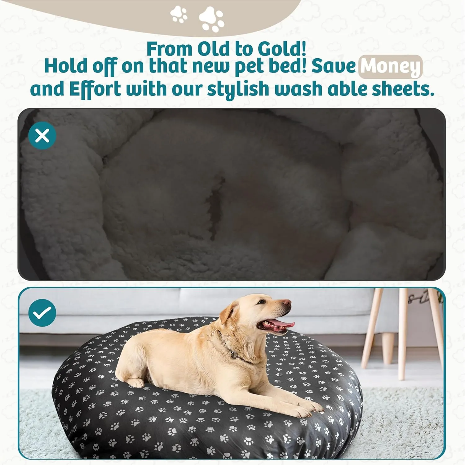 Round Dog Bed Covers Replacement Washable, Dog Bed Washable Cover, for All Shapes