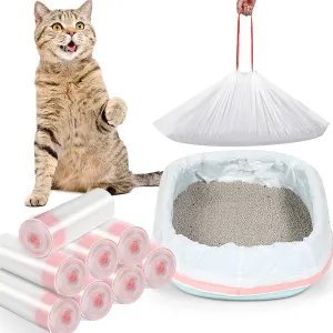 Sabary 80 Count Cat Litter Box Liners Jumbo Kitty Pan Bags with Drawstring Sturdy Hdpe Material for Cat Pet Waste Litter Box Tray, Pink, 36 x 18 Inch