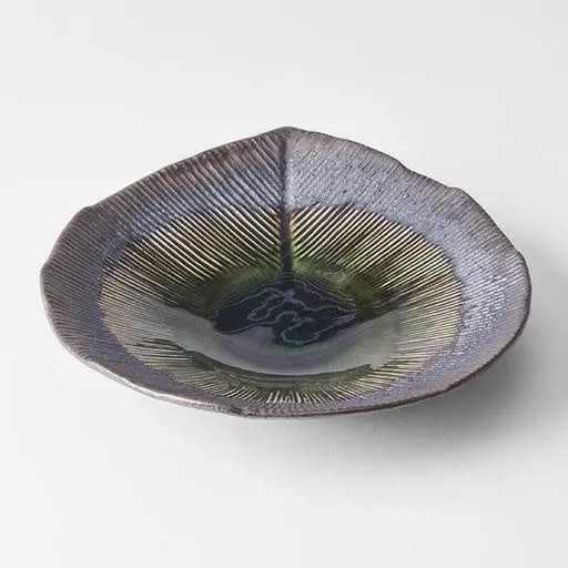 Shallow Bowl Leaf Shape 25.5x23cm Midori Ridge Glaze
