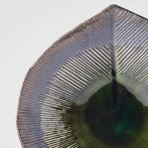 Shallow Bowl Leaf Shape 25.5x23cm Midori Ridge Glaze