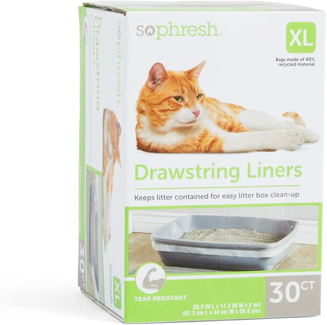 So Phresh Drawstring Cat Litter Box Liners 38.3" L X 16.3" W Count of 30