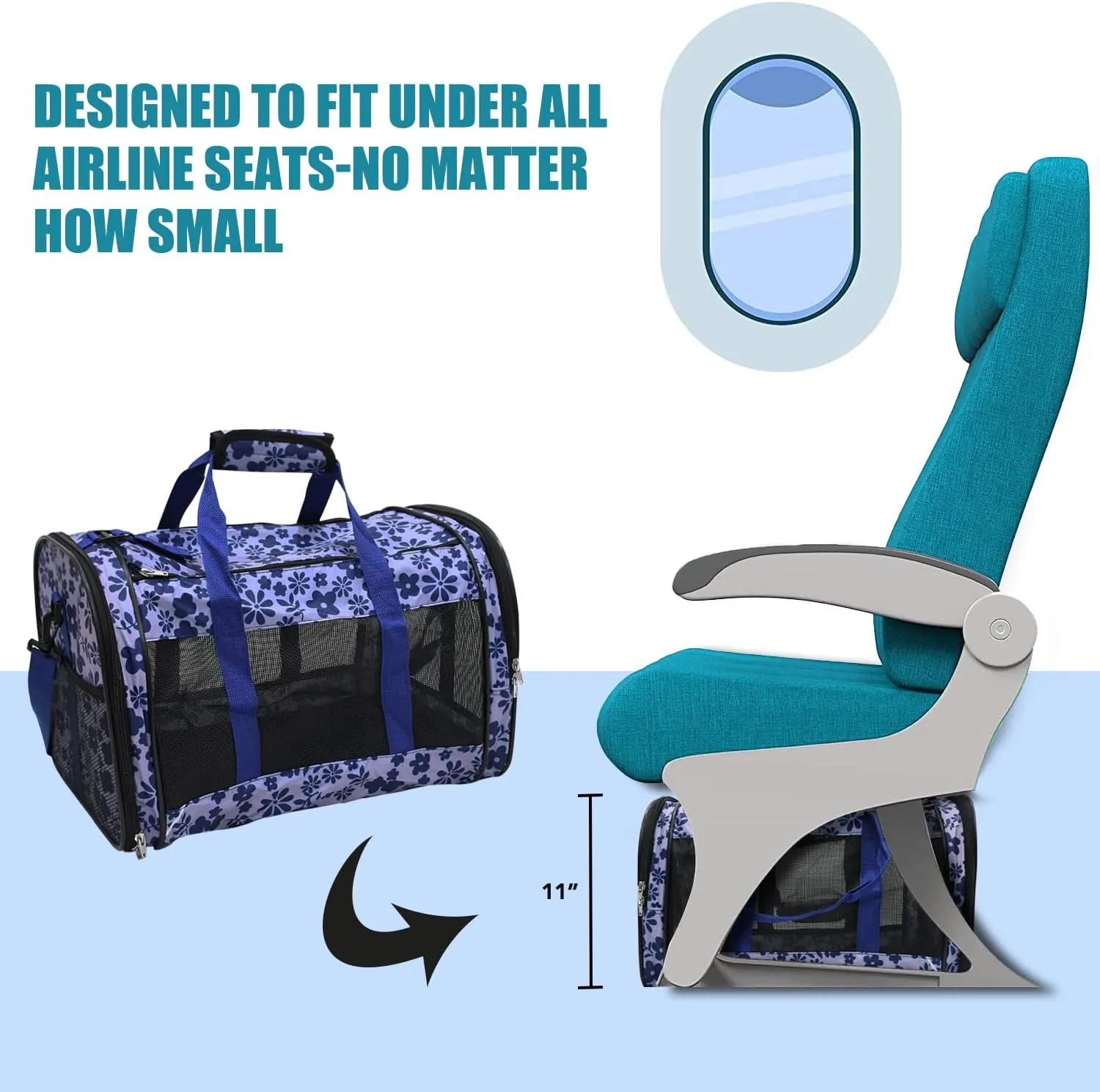 Soft-Sided Kennel Pet Carrier for Small Dogs, Cats, Puppy, Airline Approved Cat Carriers Dog Carrier Collapsible, Travel Handbag & Car Seat (Large: 19" x 11" x 11", Floral Print Blue)