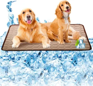 SOMOYA Dogs Self Cooling Mat Pet Cool Pads Blanket Hot Weather Sleeping Kennel,Washable Ice Silk Sleep Mat Pad Non-Toxic Breathable for Large Dogs Cats No Water (Extra Large,Coffee)