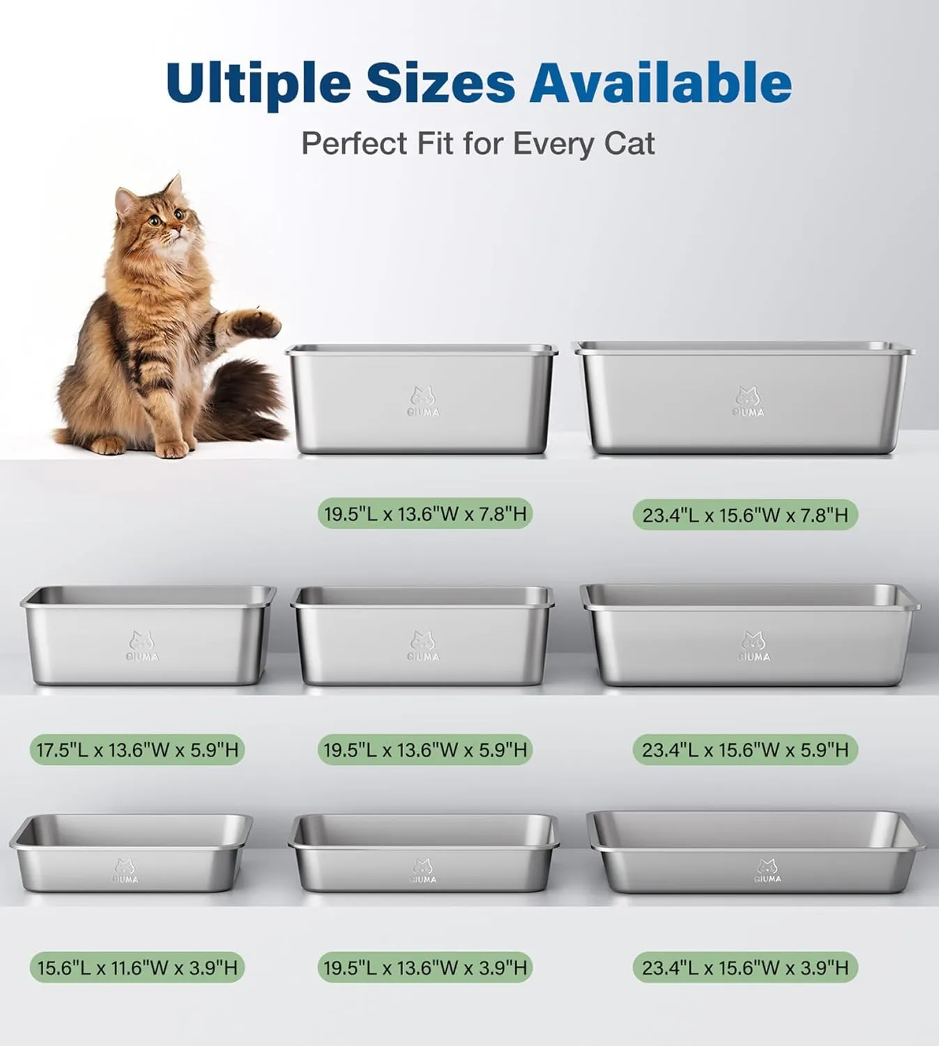 Stainless Steel Litter Box with Handle, Large Metal Cat Litter Box with High Sided for Big and Small Cats, Kitty Litter Boxes, Non-Stick, Easy to Clean, Odor-Free, Small Cat Toilet