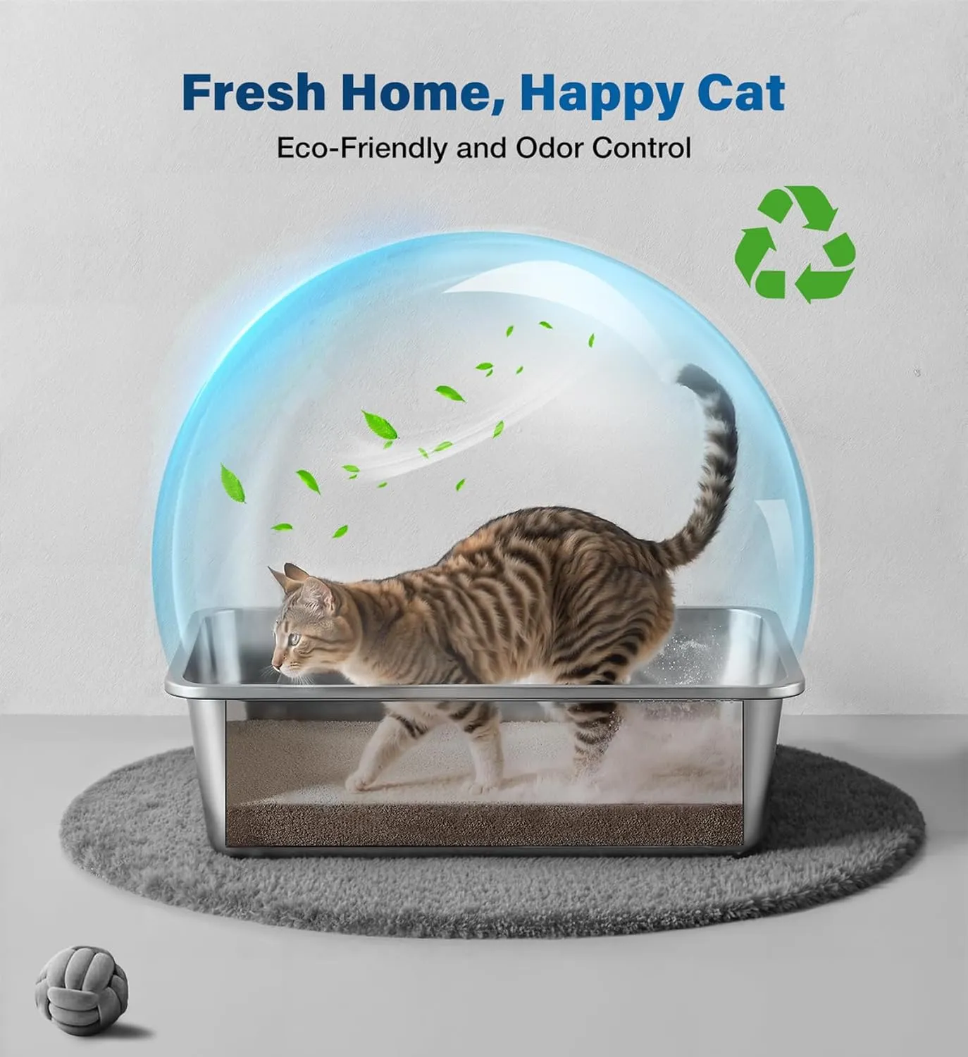Stainless Steel Litter Box with Handle, Large Metal Cat Litter Box with High Sided for Big and Small Cats, Kitty Litter Boxes, Non-Stick, Easy to Clean, Odor-Free, Small Cat Toilet