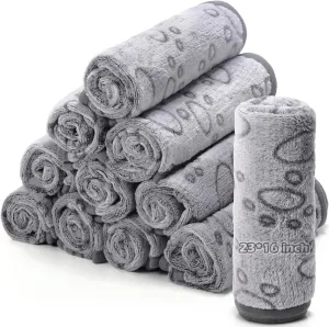 Tegeme 12 Pieces Pet Blanket Soft Fleece Dog Fluffy Doggie Warm Felt Throw Spring Cute Paw Print Puppy Kitten Sleep Mat Bed Covers for Cat(23 x 16 Inch,Gray)