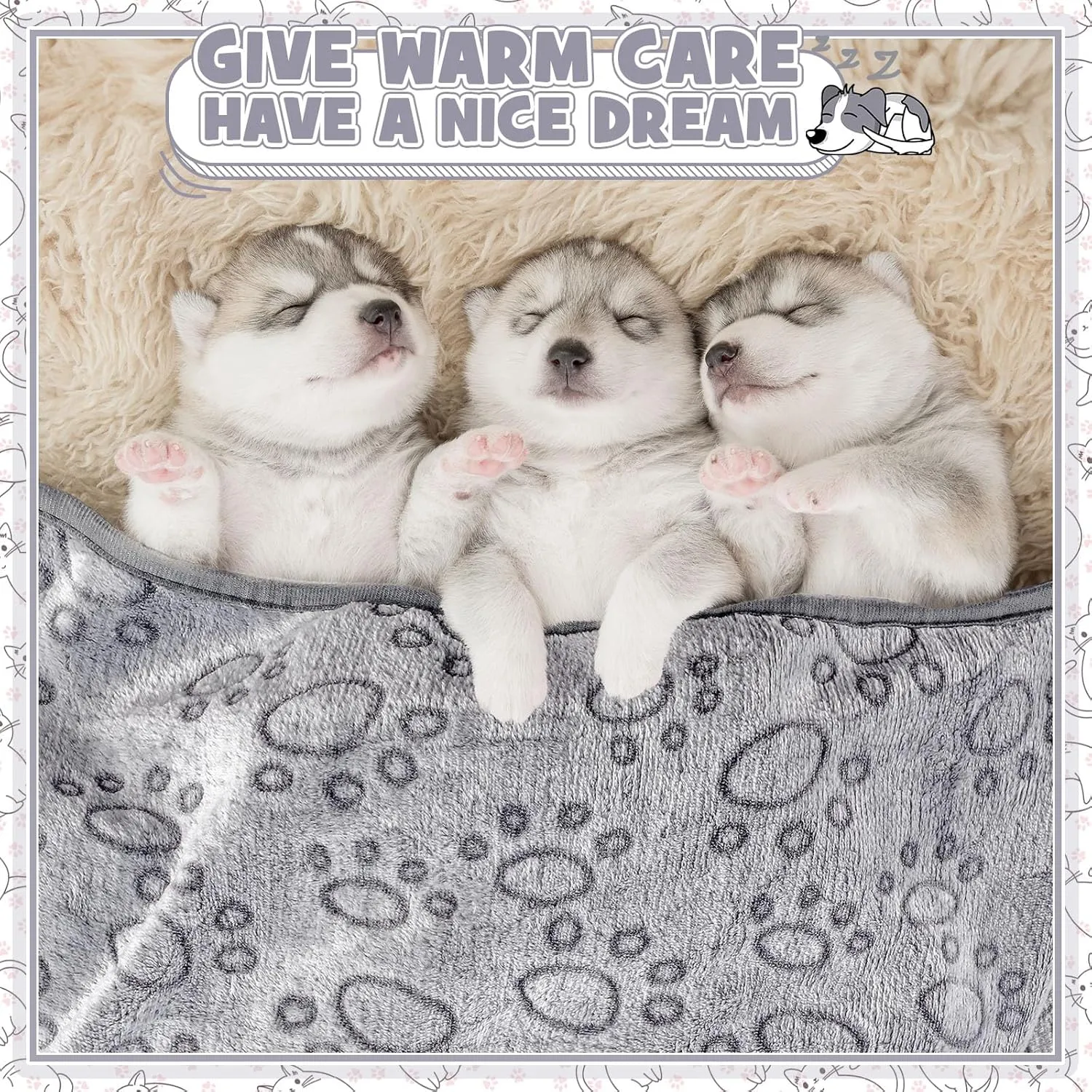 Tegeme 12 Pieces Pet Blanket Soft Fleece Dog Fluffy Doggie Warm Felt Throw Spring Cute Paw Print Puppy Kitten Sleep Mat Bed Covers for Cat(23 x 16 Inch,Gray)