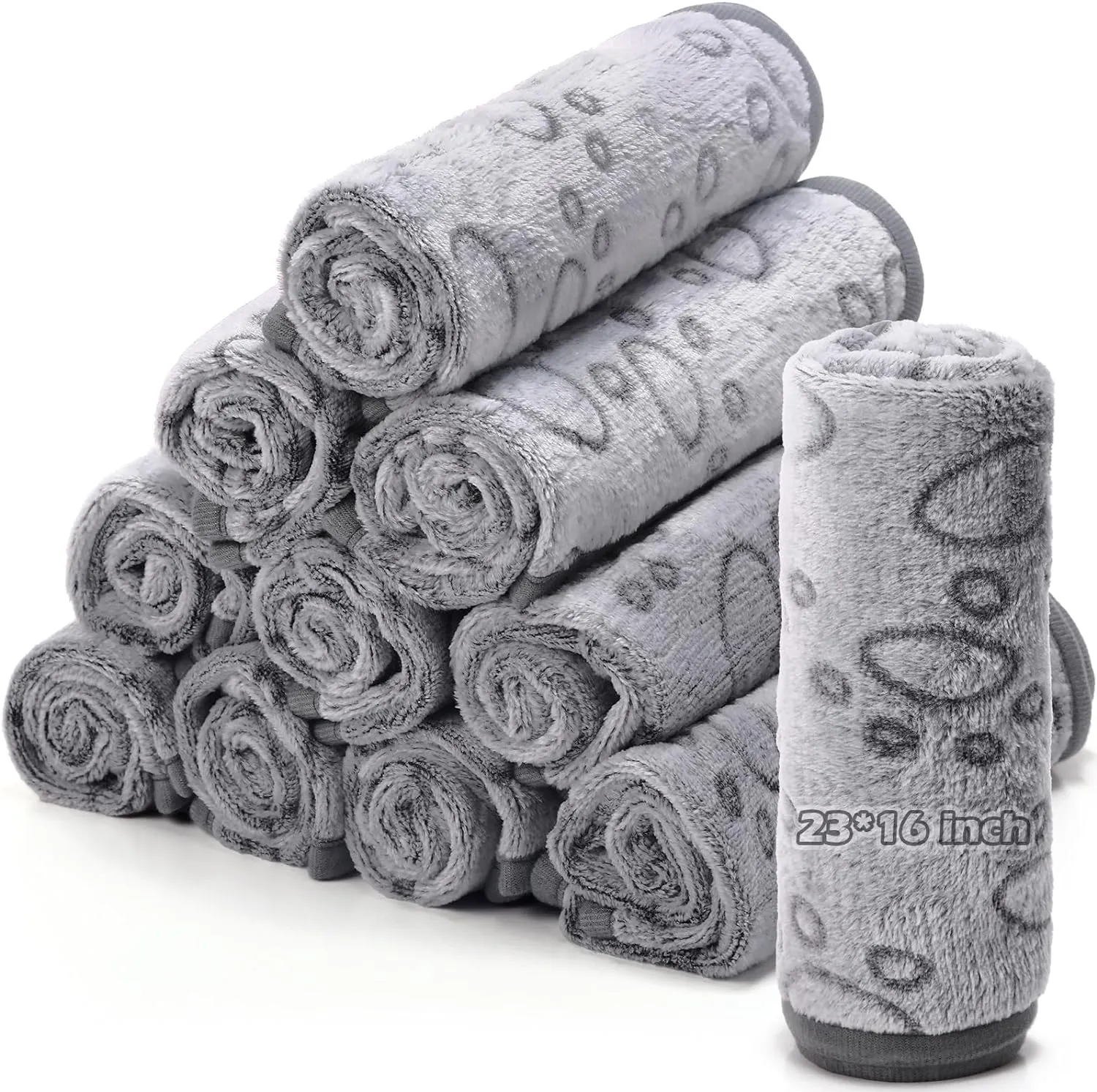 Tegeme 12 Pieces Pet Blanket Soft Fleece Dog Fluffy Doggie Warm Felt Throw Spring Cute Paw Print Puppy Kitten Sleep Mat Bed Covers for Cat(23 x 16 Inch,Gray)