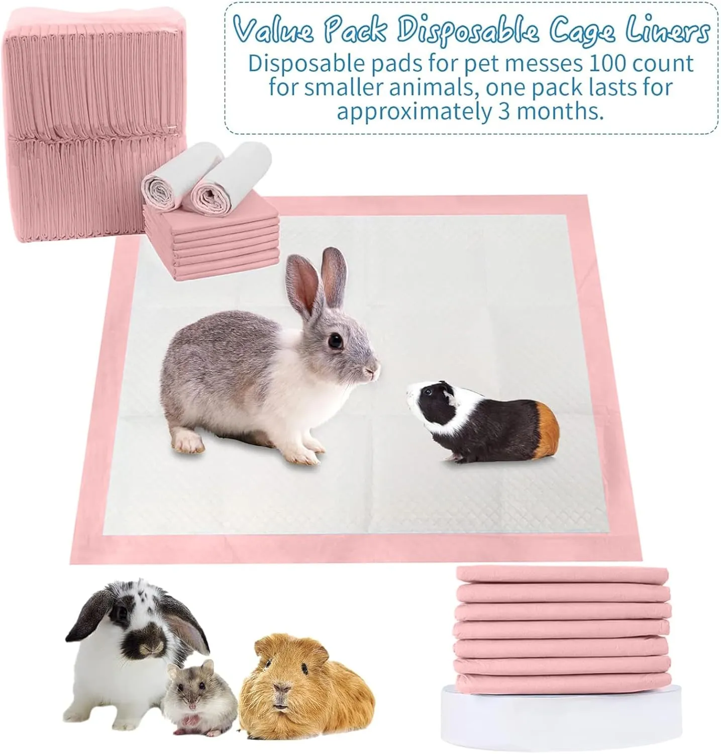 Tfwadmx Rabbit Pee Pads 100 Pcs 18" 13" Disposable Cage Liners Leak-Proof Super Absorbent Potty Training Pad for Puppy Guinea Pigs Hedgehog Hamsters Chinchillas Cats and Other Small Animals