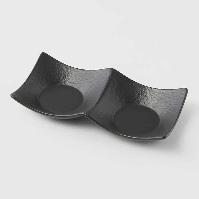 Two Section Sauce Dish 44ml Matt Black Glaze