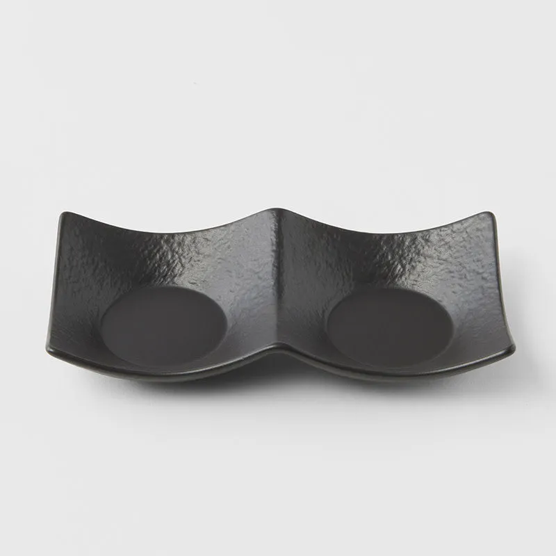 Two Section Sauce Dish 44ml Matt Black Glaze