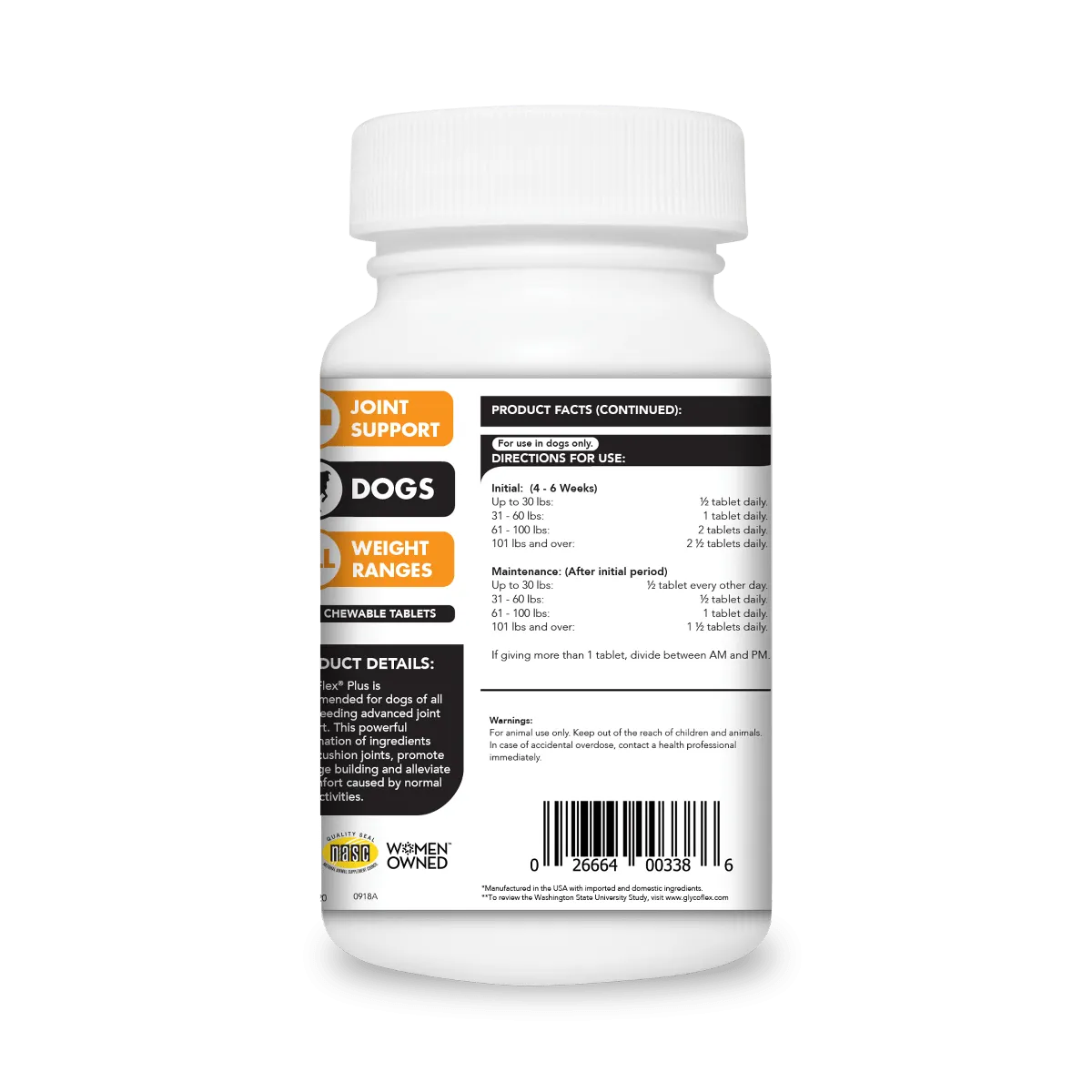 VetriScience GlycoFlex Plus Joint Supplement for Dogs (120 chewable tablets)