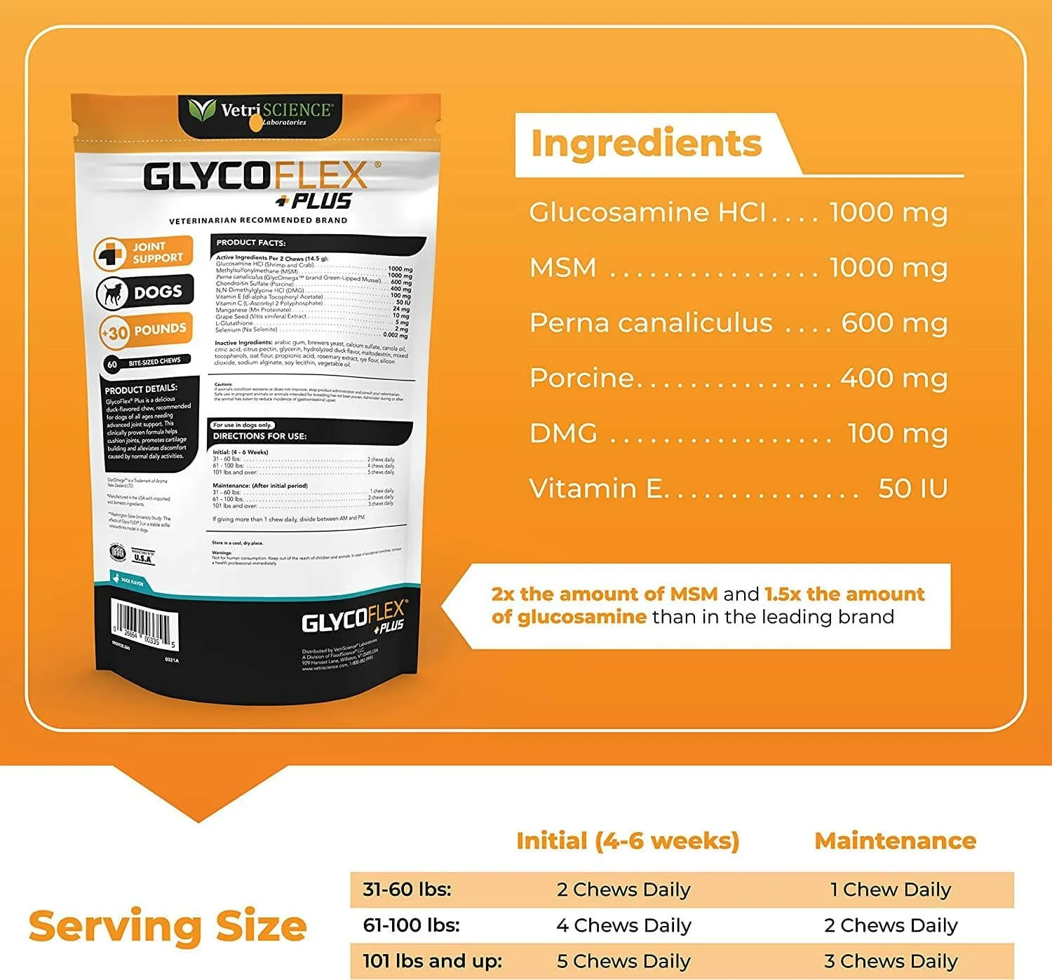 VetriScience GlycoFlex Plus Soft Chews for Dogs Duck Flavor