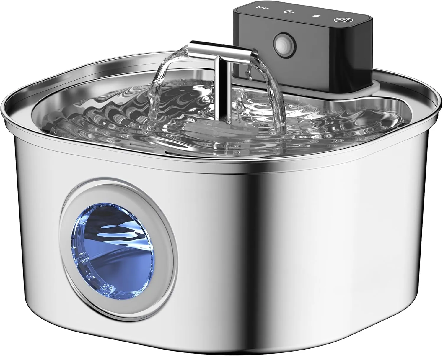 Voluas Stainless Steel Cat Water Fountain: 108oz/3.2L 3-Modes Pet Drinking Fountain Wireless Indoor Cordless Kitty Super-Silent Sensoring Fountain with Dual Water Outlet