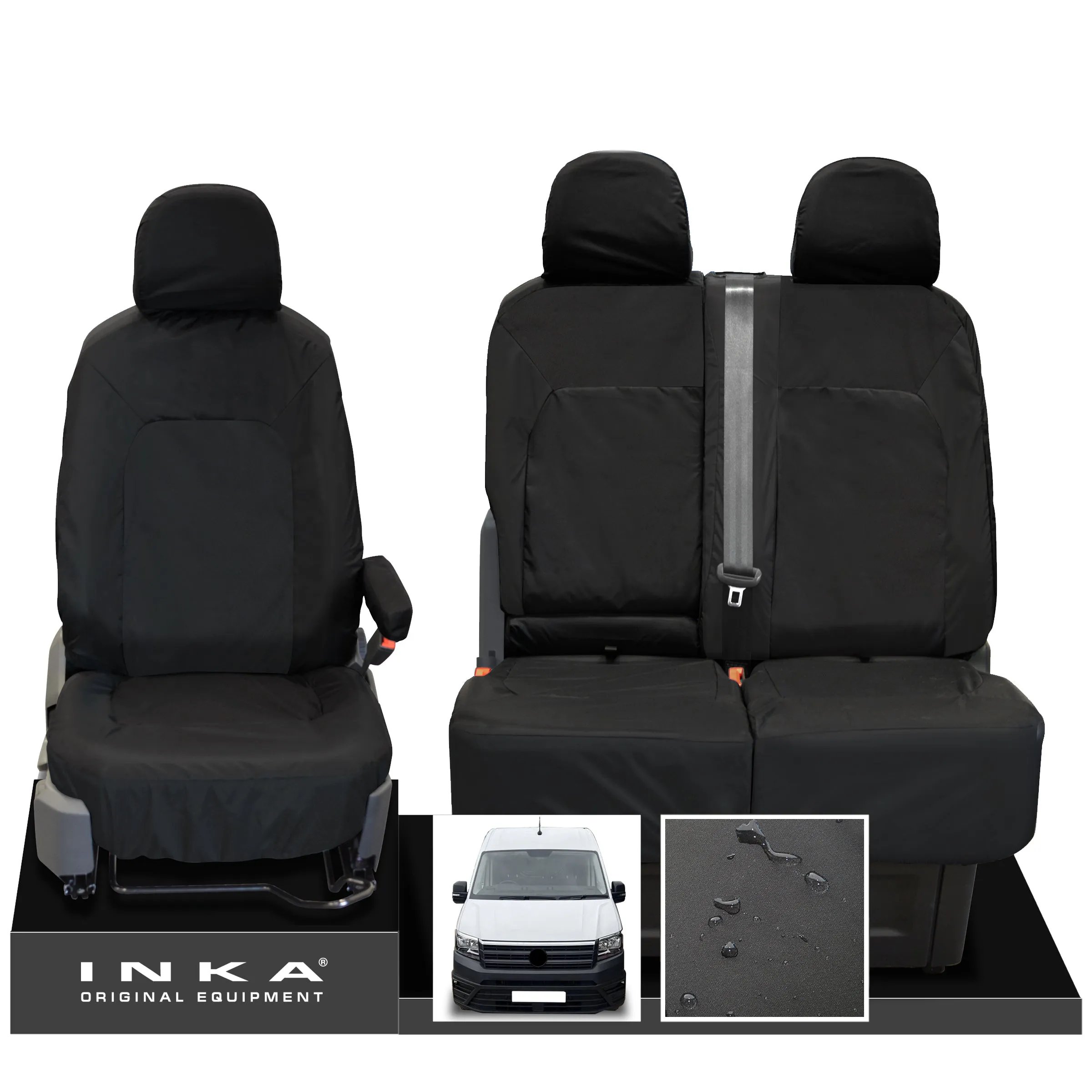 VW Crafter Front 1 2 INKA Tailored Waterproof Seat Covers Black MY-2017 
