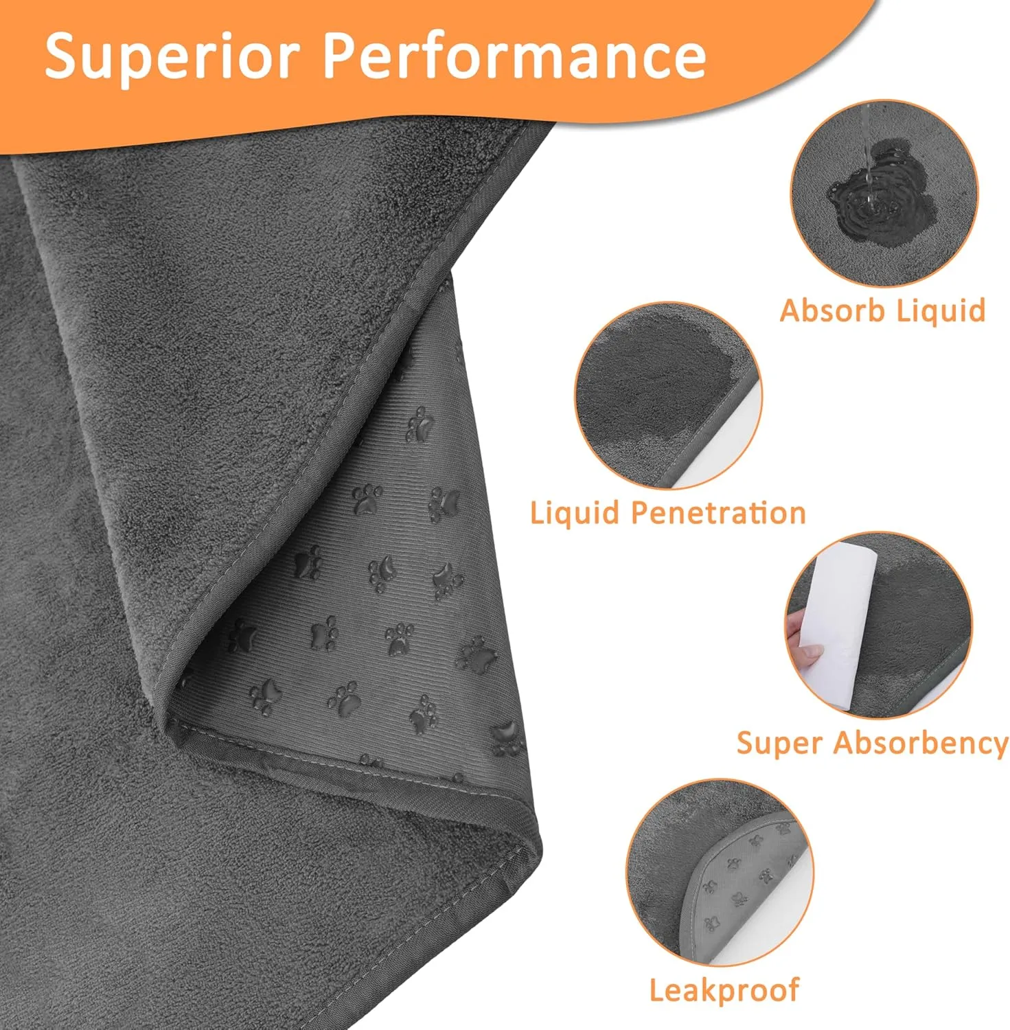 Washable Pee Pads for Dogs 65'' x 48'', 3 Packs Extra Large Reusable Dog Mat with Quick Dry, Fast Absorbent Pet Whelping Pads, Puppy Playpen Mat for Incontinence, Housebreak, Crate, Grey