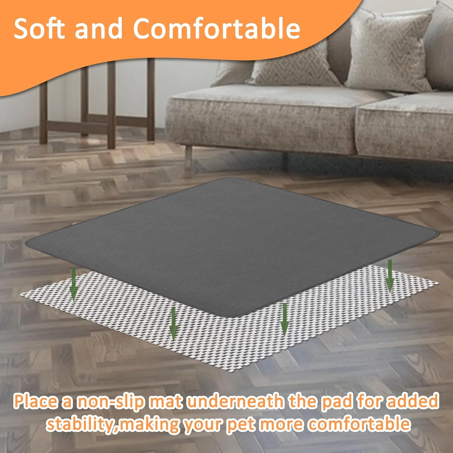 Washable Pee Pads for Dogs 65'' x 48'', 3 Packs Extra Large Reusable Dog Mat with Quick Dry, Fast Absorbent Pet Whelping Pads, Puppy Playpen Mat for Incontinence, Housebreak, Crate, Grey