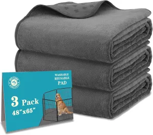 Washable Pee Pads for Dogs 65'' x 48'', 3 Packs Extra Large Reusable Dog Mat with Quick Dry, Fast Absorbent Pet Whelping Pads, Puppy Playpen Mat for Incontinence, Housebreak, Crate, Grey