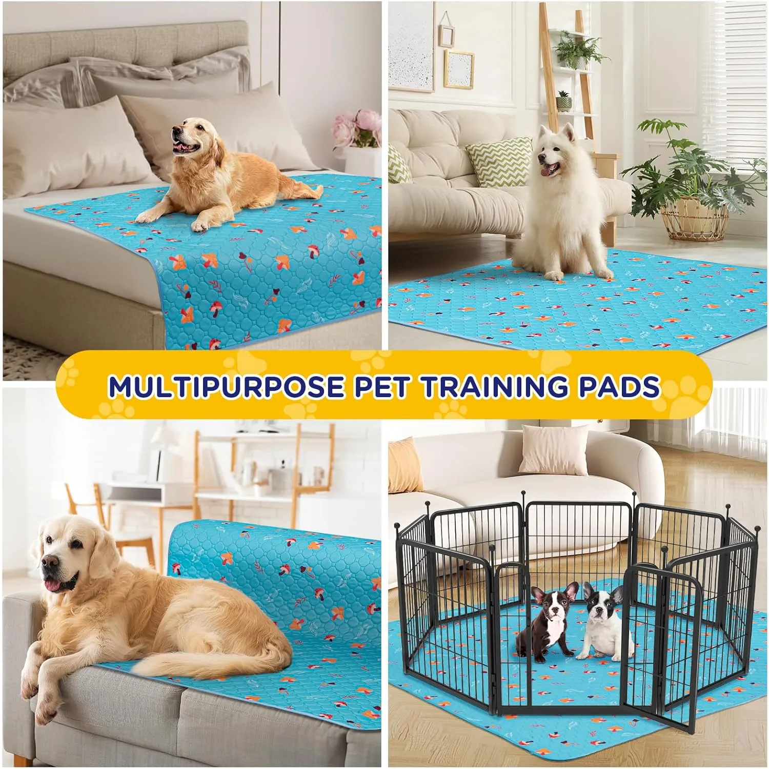 Washable Pee Pads for Dogs, Reusable Dog Pads Extra Large Non-Slip Dog Pee Pads, Waterproof & Absorbent Pet Training Pads for Puppy Playpen, Whelping Box, Potty Training, Light Grey, 72"x 72"