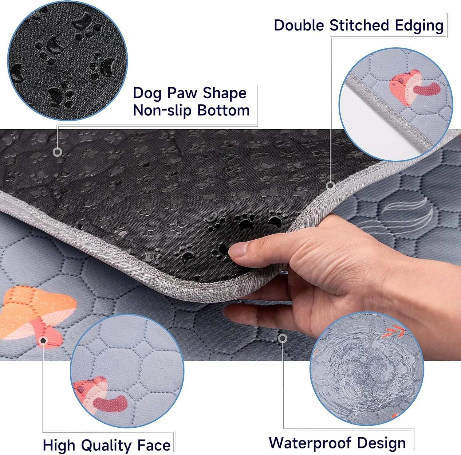 Washable Pee Pads for Dogs, Reusable Dog Pads Extra Large Non-Slip Dog Pee Pads, Waterproof & Absorbent Pet Training Pads for Puppy Playpen, Whelping Box, Potty Training, Light Grey, 72"x 72"