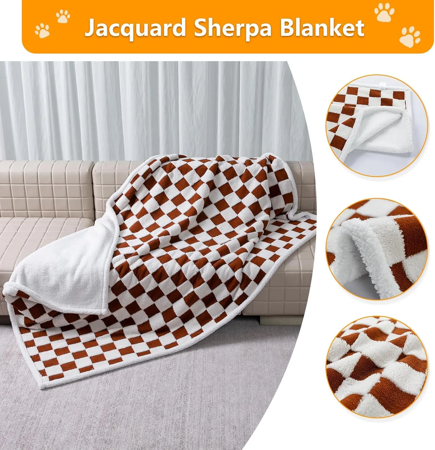 Waterproof Pet Blanket,Dog Bed Covers Couch Sofa Stylish Jacquard Pets Throw Blankets for Puppy Cats Washable Reversible Furniture Protection Covers (Coffee Check,M)
