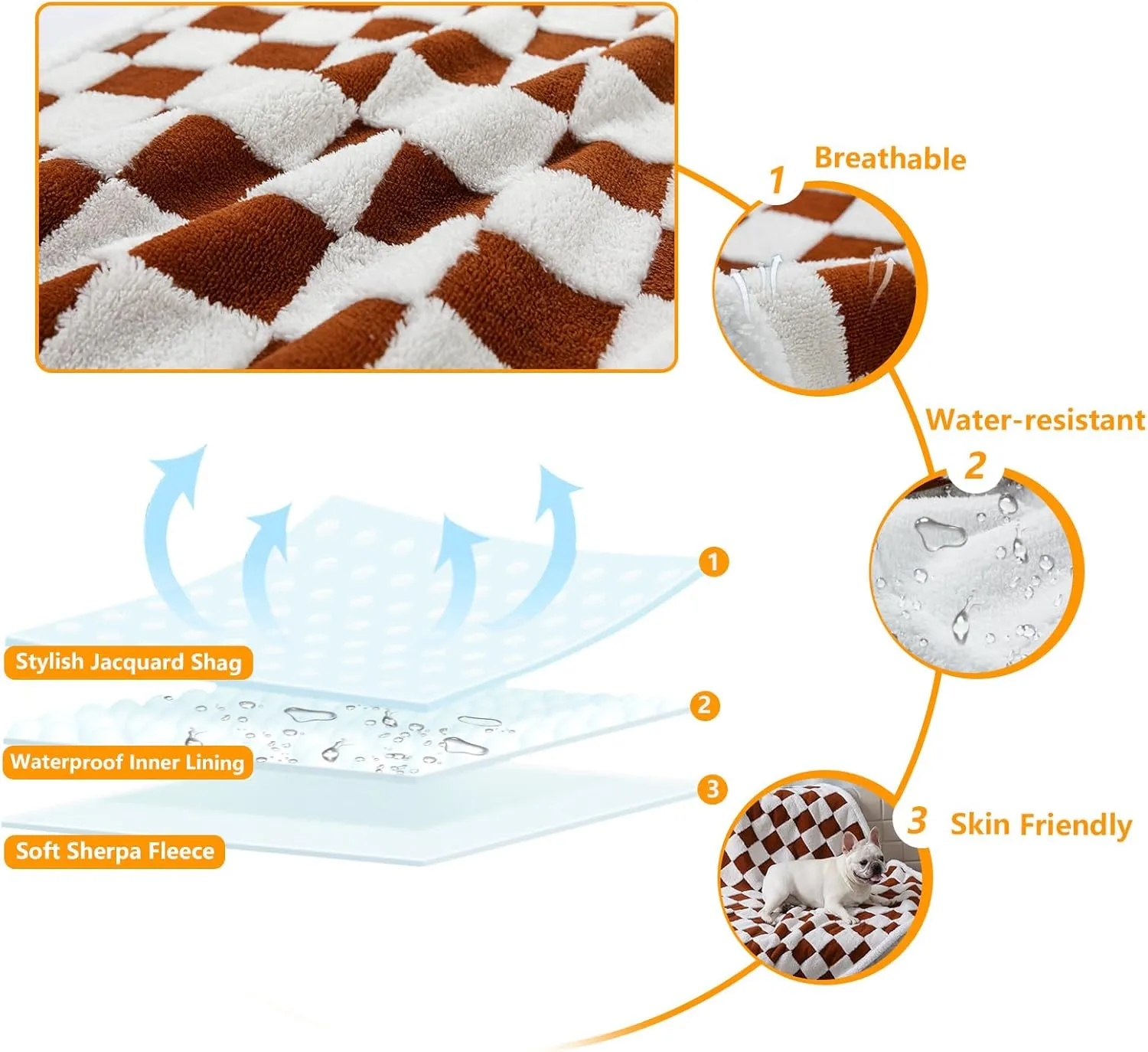 Waterproof Pet Blanket,Dog Bed Covers Couch Sofa Stylish Jacquard Pets Throw Blankets for Puppy Cats Washable Reversible Furniture Protection Covers (Coffee Check,M)