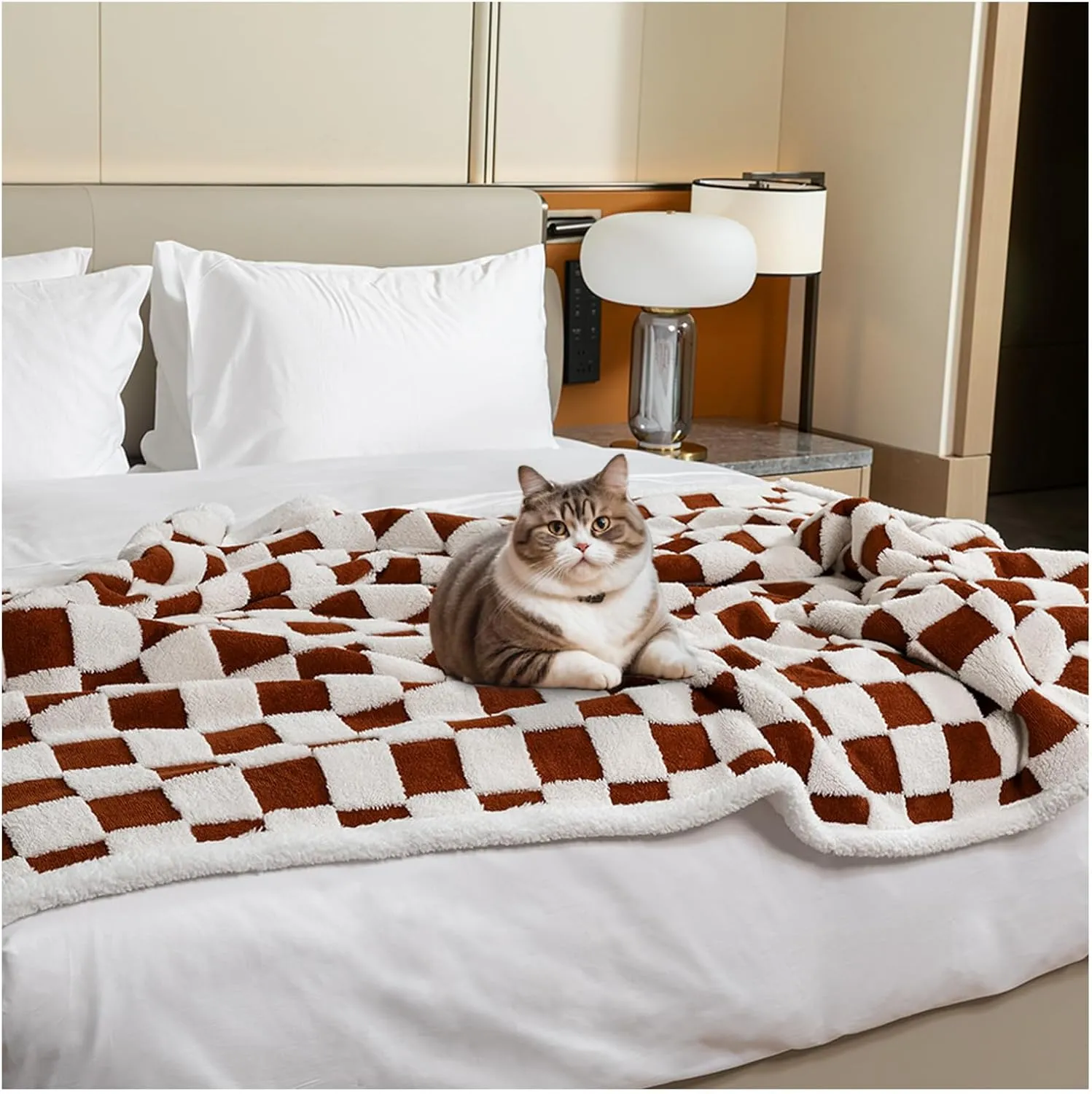 Waterproof Pet Blanket,Dog Bed Covers Couch Sofa Stylish Jacquard Pets Throw Blankets for Puppy Cats Washable Reversible Furniture Protection Covers (Coffee Check,M)