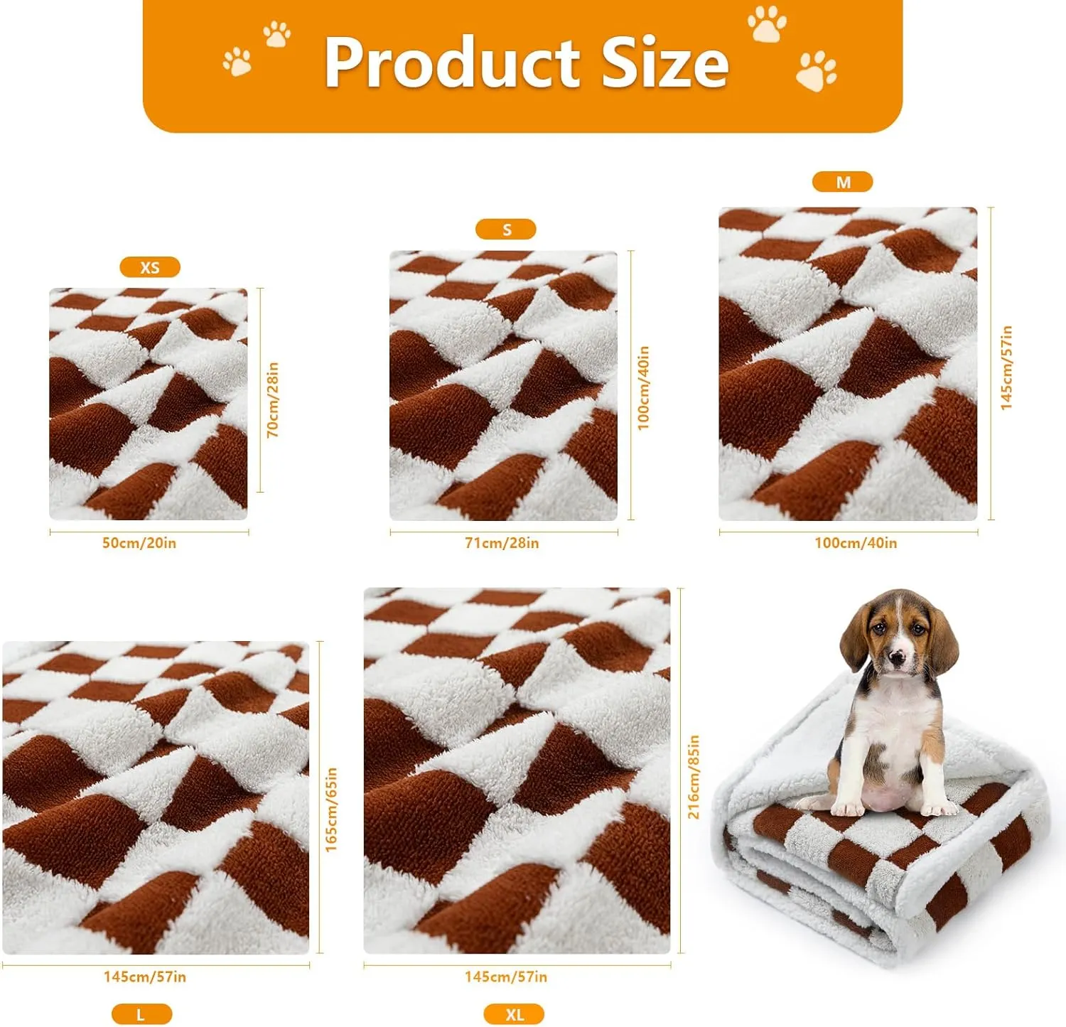 Waterproof Pet Blanket,Dog Bed Covers Couch Sofa Stylish Jacquard Pets Throw Blankets for Puppy Cats Washable Reversible Furniture Protection Covers (Coffee Check,M)